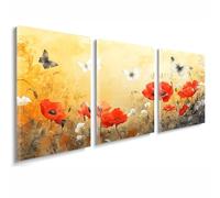 3 Pcs Cadre en Bois Impression sur Toile, Tableau Decoration Murale, Tableau Fleur Affiche Decoration Murale Papillon Poster et Arts Décoratifs Triptyque Salon Chambre Prêt a Accrocher 50x75 cm 1f-763