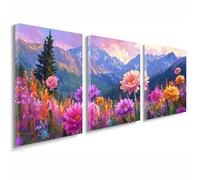 3 Pcs Cadre en Bois Impression sur Toile, Tableau Decoration Murale, Tableau Fleur Affiche Decoration Murale Montagne Poster et Arts Décoratifs Triptyque Salon Chambre Prêt a Accrocher 30x45 cm 1f-777