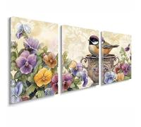 3 Pcs Cadre en Bois Impression sur Toile, Tableau Decoration Murale, Tableau Fleur Affiche Decoration Murale Oiseau Poster et Arts Décoratifs Triptyque Salon Chambre Prêt a Accrocher 35x50 cm 1f-1167