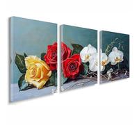 3 Pcs Cadre en Bois Impression sur Toile, Tableau Decoration Murale, Tableau Fleur Affiche Decoration Murale Rose Poster et Arts Décoratifs Triptyque Salon Chambre Prêt a Accrocher 55x80 cm 1f-1131