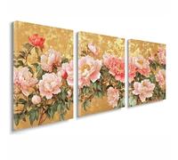 3 Pcs Cadre en Bois Impression sur Toile, Tableau Decoration Murale, Tableau Fleur Affiche Decoration Murale Pivoine Poster et Arts Décoratifs Triptyque Salon Chambre Prêt a Accrocher 35x50 cm 1f-1285