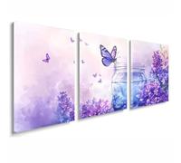 3 Pcs Cadre en Bois Impression sur Toile, Tableau Decoration Murale, Tableau Fleur Affiche Decoration Murale Papillon Poster et Arts Décoratifs Triptyque Salon Chambre Prêt a Accrocher 20x30 cm 1f-681