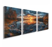 3 Pcs Cadre en Bois Impression sur Toile, Tableau Decoration Murale, Tableau Paysage Affiche Decoration Murale Coucher de soleil Poster et Arts Décoratifs Cuisine Salon Chambre 40x60 cm 1f-1175