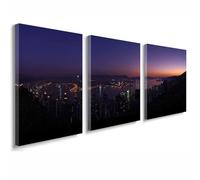 3 Pcs Cadre en Bois Impression sur Toile, Tableau Decoration Murale, Tableau Ville Affiche Decoration Murale Vue nocturne Poster et Arts Décoratifs Salon Chambre Prêt a Accrocher 50x70 cm 1f-489