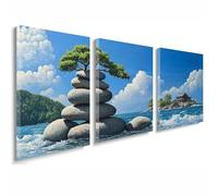 3 Pcs Cadre en Bois Impression sur Toile, Tableau Decoration Murale, Tableau Vue sur la mer Affiche Decoration Murale Arbre Poster et Arts Décoratifs Salon Chambre Prêt a Accrocher 40x60 cm 1f-741