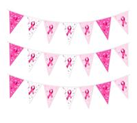 3 Pcs Cancer Sein Drapeau Triangle, 15 m Bannière Octobre Rose Deco, Panneau De Décoration de Sensibilisation au Cancer du Sein, Bannière de Fanion en Ruban Rose pour Fournitures Fête