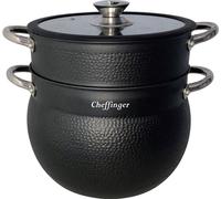 3 pcs Casserole Kuskus 8L Cuiseur vapeur COUSCOUS Ø24cm Steamer légumes induction Mantycuiseur noir