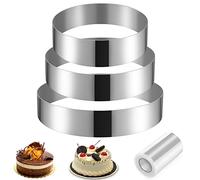 3 pcs Cercle a Patisserie 10 15 20cm, Cadre Pâtissier Rond Inox Argent avec Collier à Gâteau, Moule Cercle à Gateau Cookie Cutter Cadre Moule Entremet Fondant Gelée Mousse Argent Accessoire Patisserie