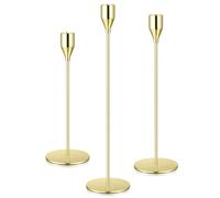 3 Pcs Chandelier Bougeoir Dorés, 23/28/33cm Bougie Chandelier en Métal, Bougeoirs pour Bougies Coniques Rétro Métal Hauts Decoratif pour Décoration de Table Maison Mariage Noël(Dorés)
