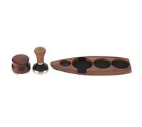 3 pcs Coffee Tamper Holder, Wooden Boat Shaped Distributor Stand with Stainless Steel Base and Rubber Slots, Includes Tamper and Distributor for Home or Coffee Shop (Pour base 51/53 mm, doseur 53