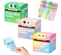 3 pcs Cute Monster Pattern Sticky Note,105 Sheets/Roll Fun Pastel Pull-Out Memo Pads,Self Adhesive Cartoon Post It Notes,Note Boxes,Small to Do List,Office School Tab Supplies (A+B+C)