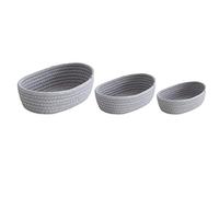 3 Pcs Desktop Storage Basket Oval Organizer Container Cotton Rope Hand Woven Lightweight & Durable Design Basket for Kitchen Bathroom Cleaning Organisation (Grey)