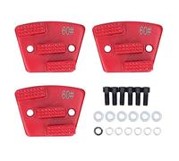 3 Pcs Diamond Grinding Shoes Trapezoid, Concrete Floor Cutting Discs with 3 Long Teeth and 2 Holes, 8mm Thread Red Grit 60 for Uneven Ground Grinding and Paint Removal