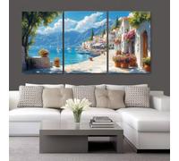 3 Pcs DIY 5D Diamant Peinture Kits Bateau de bord de mer Diamond Painting Plein Foret Cristal Strass 3 Pièces Diamant Broderie Point De Croix Arts Craft Décoration de Maison Cadeau 60x30cm S-2796