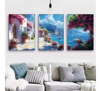 3 Pcs DIY 5D Diamant Peinture Kits Bateau de bord de mer Diamond Painting Plein Foret Cristal Strass 3 Pièces Diamant Broderie Point De Croix Arts Craft Décoration de Maison Cadeau 180x80cm S-2816