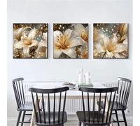 3 Pcs DIY 5D Diamant Peinture Kits Fleur en or blanc Diamond Painting Plein Foret Cristal Strass 3 Pièces Diamant Broderie Point De Croix Moderne Arts Craft Décoration de Maison Cadeau 35x105cm S-5646
