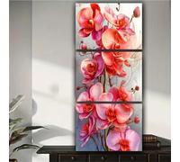 3 Pcs DIY 5D Diamant Peinture Kits Fleur rouge Diamond Painting Plein Foret Cristal Strass 3 Pièces Diamant Broderie Point De Croix Moderne Arts Craft Décoration de la Maison Cadeau 60x30cm S-5282