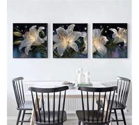 3 Pcs DIY 5D Diamant Peinture Kits fleurs blanches Diamond Painting Plein Foret Cristal Strass 3 Pièces Diamant Broderie Point De Croix Moderne Arts Craft Décoration de Maison Cadeau 35x105cm S-5834
