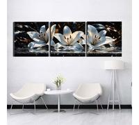 3 Pcs DIY 5D Diamant Peinture Kits fleurs blanches Diamond Painting Plein Foret Cristal Strass 3 Pièces Diamant Broderie Point De Croix Moderne Arts Craft Décoration de Maison Cadeau 35x105cm S-5808