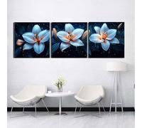 3 Pcs DIY 5D Diamant Peinture Kits fleurs blanches Diamond Painting Plein Foret Cristal Strass 3 Pièces Diamant Broderie Point De Croix Moderne Arts Craft Décoration de Maison Cadeau 35x105cm S-5756