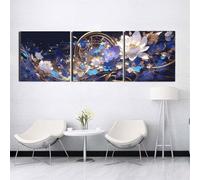 3 Pcs DIY 5D Diamant Peinture Kits Fleurs blanches Diamond Painting Plein Foret Cristal Strass 3 Pièces Diamant Broderie Point De Croix Moderne Arts Craft Décoration de Maison Cadeau 35x105cm S-6042