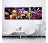 3 Pcs DIY 5D Diamant Peinture Kits Fleurs colorées Diamond Painting Plein Foret Cristal Strass 3 Pièces Diamant Broderie Point De Croix Moderne Arts Craft Décoration de Maison Cadeau 35x105cm S-6140