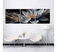 3 Pcs DIY 5D Diamant Peinture Kits Lotus blanc Diamond Painting Plein Foret Cristal Strass 3 Pièces Diamant Broderie Point De Croix Moderne Arts Craft Décoration de la Maison Cadeau 35x105cm S-5984