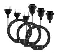 3 PCS Douille e27 avec Cable, 1,8 m, Support Noir avec Prise Secteur et Interrupteur, Accessoire Luminaire pour Adultes, Salon, Chambre, Bureau et Projets d’Éclairage Intérieur
