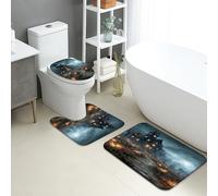 3 Pcs Ensemble Salle de Bain Tapis,Maison hantée Gothique Sombre Halloween Doux Couverture en U Lavable Couvercle pour Abattant WC pour Douche Baignoire Toilette