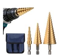 3 Pcs Foret Étagé HSS avec Poinçon de Centre Automatique, Meche Etage Triangle Conique Coupeur de Trou de Peu de Foret de Cône Enduit pour Metal, Acier, Bois - 4mm-12/20/32mm