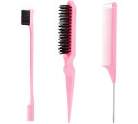 3 Pcs Hair Plaquing Brush,Bristle Brush Edge Brush,Tease Brush,Gel Brush for Baby Hair and Lost Hair-Pink