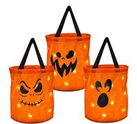 3 pcs Halloween Pumpkin sac 30cm avec LED lumière décorative bonbons seau de citrouille, pliable pour la fête festival Outdoor Gift Bag (orange)