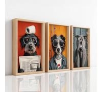 3 Pcs Impression sur Toile Decoration Murale Peinture, Moderne Tableau Decoration Murale pour Votre Decoration d’intérieur, Cartoon Animaux Chiens Amusants Humoristique, Multicolore, 29.7 x 42 cm x3