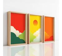3 Pcs Impression sur Toile Decoration Murale Peinture, Moderne Tableau Decoration Murale pour Votre Decoration d’intérieur, Géométrique Moderne Montagnes Lumineux, Orange Classique, (40 x 50 cm) x3