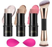 3 Pcs Kit De Maquillage Crème Contour Stick,Nuances Avec Highlighter & Bronzer & Blush,Pour Sculpter Les Joues, Finition Imperméable, Mate Et Rosée(Fair,#01+#08+#13)
