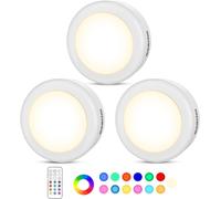 3 Pcs Lampe Placard De 1w, Lampe Led Veilleuse Rgb 13 Couleurs Luminosité Lampe Murale Sans Fil Réglable Pour Cuisine, Chambre,Coiffeuse,Couloir Alimenté Par Batterie(Non Inclus)Avec 1 Télécommande