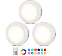 3 Pcs Lampe Placard De 1w, Lampe Led Veilleuse Rgb 13 Couleurs Luminosité Lampe Murale Sans Fil Réglable Pour Cuisine, Chambre,Coiffeuse,Couloir Alimenté Par Batterie(Non Inclus) Avec 1 Télécommande