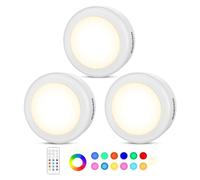 3 Pcs Lampe Placard de 1W, Lampe LED Veilleuse RGB 13 Couleurs Luminosité Lampe Murale Sans Fil Réglable pour Cuisine, Chambre,Coiffeuse,Couloir Alimenté par Batterie(non inclus) avec 1 Télécommande