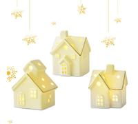 3 PCS Maison Porcelaine Noel, Céramique LED Petite Maison, Maison Photophore Porcelaine, Petite Maison Blanche Ceramique de Noel, Maison en Porcelaine Mate avec Pied, pour Bougie Chauffe-Plat (A)