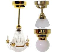 3 pcs Mini lumières LED pour l'artisanat 1/12 Échelle de Maison de poupée rétro Ensemble avec plafonnier Rond à la lumière du Plafond de Fleur et de la Bougie