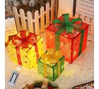 3 Pcs Noel Boite Cadeau Lumineuses, Decoration Noel Led Boite A Cadeau, 8 Modes Avec Minuterie Et TéLéCommande(Alimenté Par Batterie),Pour DéCoration Noel IntéRieur/ExtéRieur Et Boite Anniversaire (E)