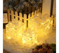 3 Pcs Noel Boite Cadeau Lumineuses, Decoration Noel Led Boite A Cadeau, 8 Modes Avec Minuterie Et TéLéCommande(Alimenté Par Batterie),Pour DéCoration Noel IntéRieur/ExtéRieur Et Boite Anniversaire (B)