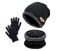 3 PCS Noir Enfants Ensemble Bonnet Écharpe Gant Ensemble, Bonnet en Tricot à Doublure Polaire Chaude Cercle D'écharpe Thermique avec Gants à Écran Tactile Pour Garçons Filles (Gris)