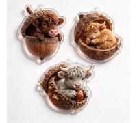 3 PCS Ornements Sapin de Noël 2D en Acrylique Vache Highland (8cm) | Décoration de fête d'hiver sur le thème animalier Un Cadeau pour un Enfant, un Ami ou un Passionné d'Animaux