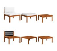 3 Pcs Outdoor Garden Furniture Set with Cushions, Solid Acacia Wood Patio Conversation Set, Modular Sofa with Side Table and Ottoman, Waterproof Cushions, Perfect for Backyard, Terrace, Poolside