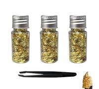 3 PCS Papier Feuilles D'or Imitation avec des Pincettes, 30 ml, Or, Paillette Feuille d'or, Artisanat Film décoratif Papier doré, pour Décoration Dorure Artisanale, Ongles Nail
