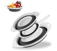 3 Pcs Passoire Cuisine Pliable Plastique, Passoire Retractable, Portable Filtre Panier de Fruits avec Poignées, Egouttoir Pates pour Cuisine Domestique égoutter Rincer Fruits et Légumes