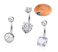 3 PCS Piercing Nombril Acier Chirurgical, Piercing Ventre Anneau de Nombril, Cœur Nombril Piercing Ventre Anneaux Argent Barbell Nombril Barre, Piercing Bijoux de Corps