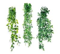 3 PCS Plante Artificielle Tombante, Plante Artificielle à Suspendre, Artificielle Lierre Grimpant Plante, Vert avec Pots Extérieure Intérieure Decoration pour Balcon, Cuisine, Jardin