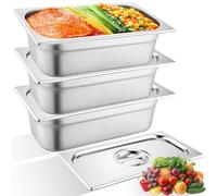 3 Pcs Plat Acier Inoxydable avec Couvercle, Plats Four Rectangulaire Empilables, Récipient Gastronorme Résistant Chaleur, Bac Alimentaire Robuste pour Escalopes, Viande, Poisson (32,5 x 17,5 x 6,5 cm)